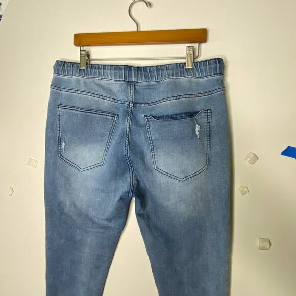 Forever 21 Mens Large Blue Stretch Joggers Comfort Athleisure Denim Look - Picture 13 of 14